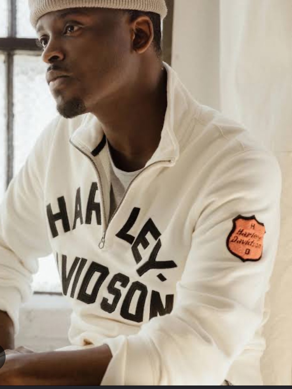 Harley-Davidson White Pullover with Black Lettering and Orange Patch